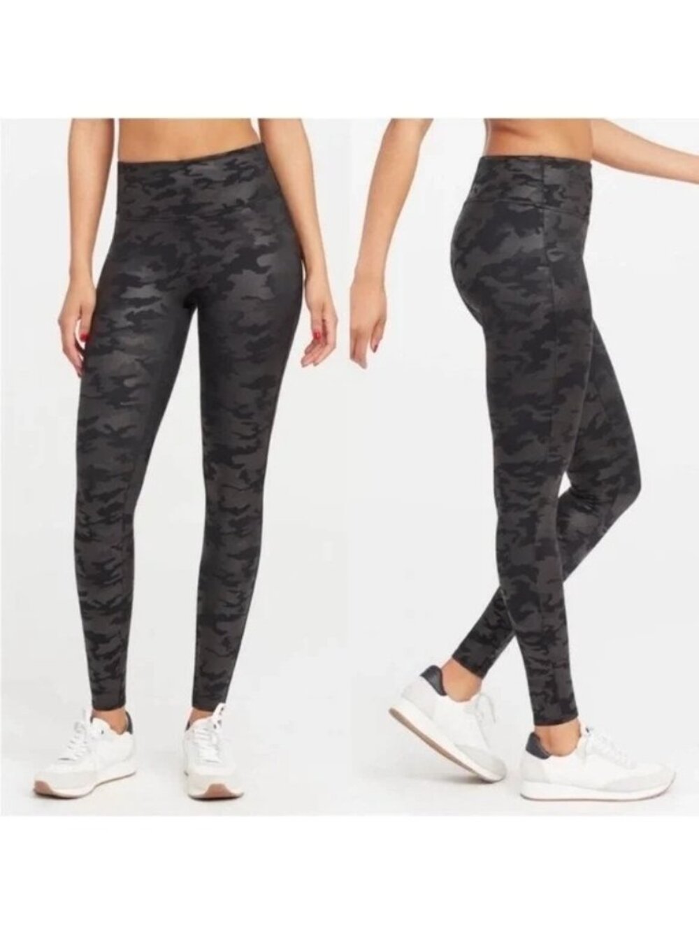 Spanx Pull-On Camo Leggings Women XS Faux Leather Outdoor Military Army Active